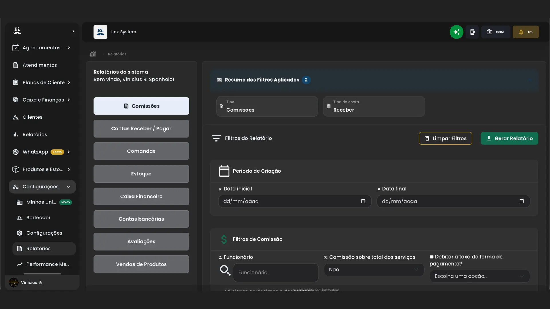 Screenshot Comissões Automáticas e Justas