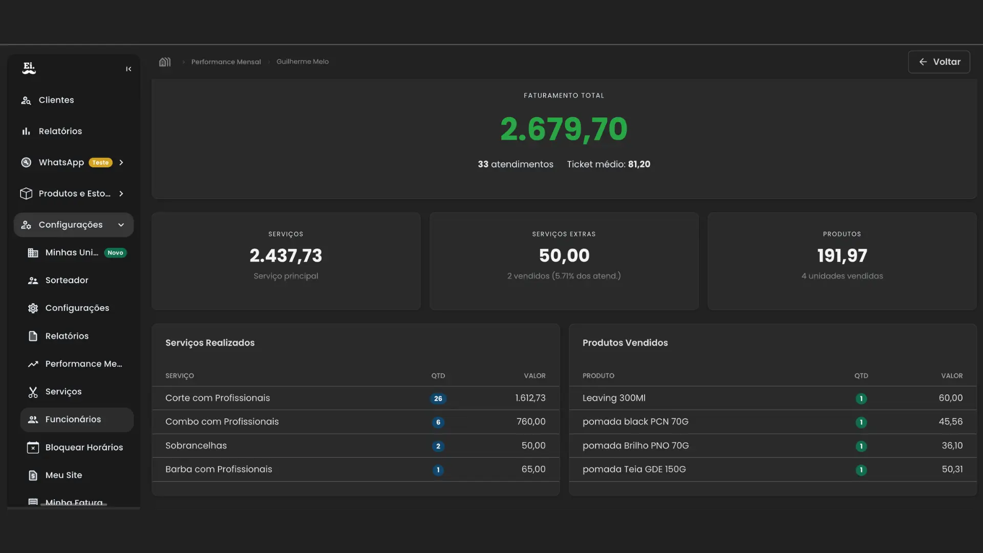 Screenshot Gestão de Equipe e Desempenho