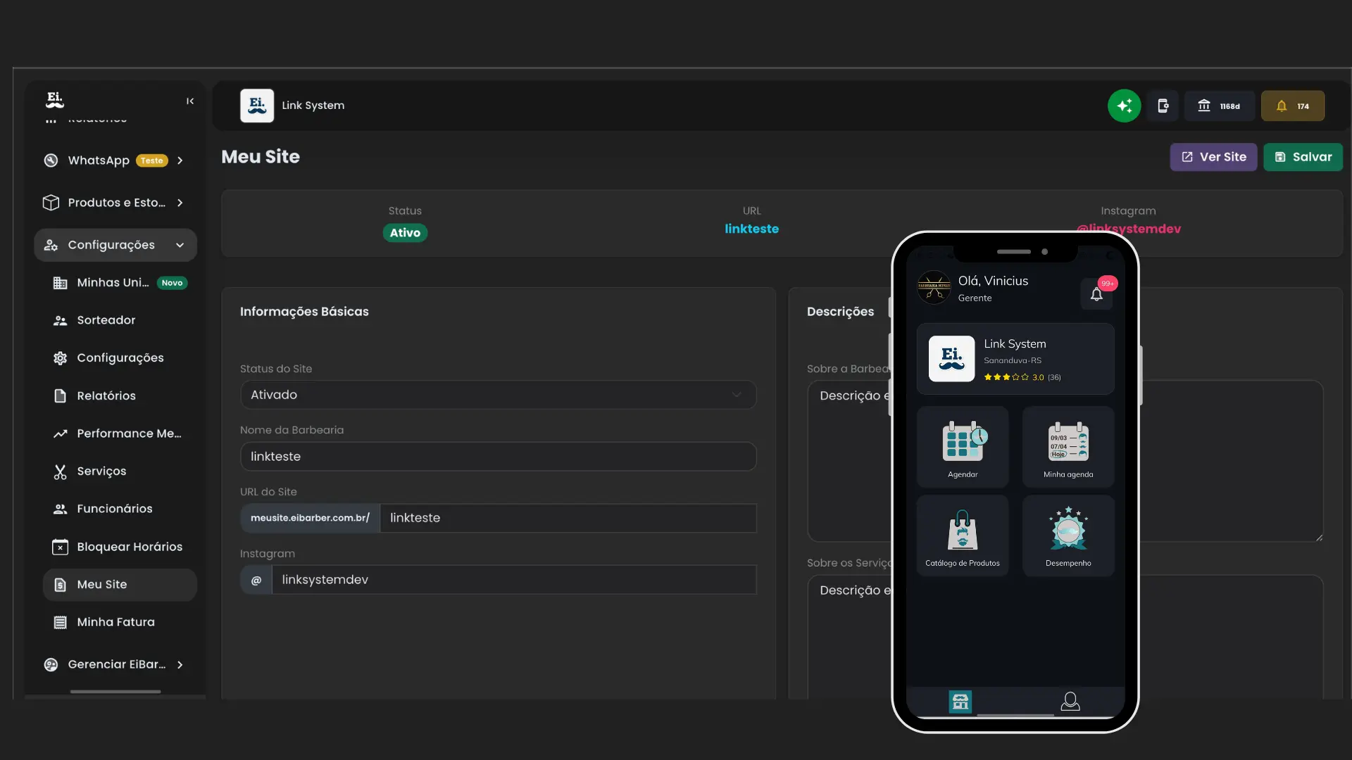 Screenshot Site Personalizado e App do Cliente