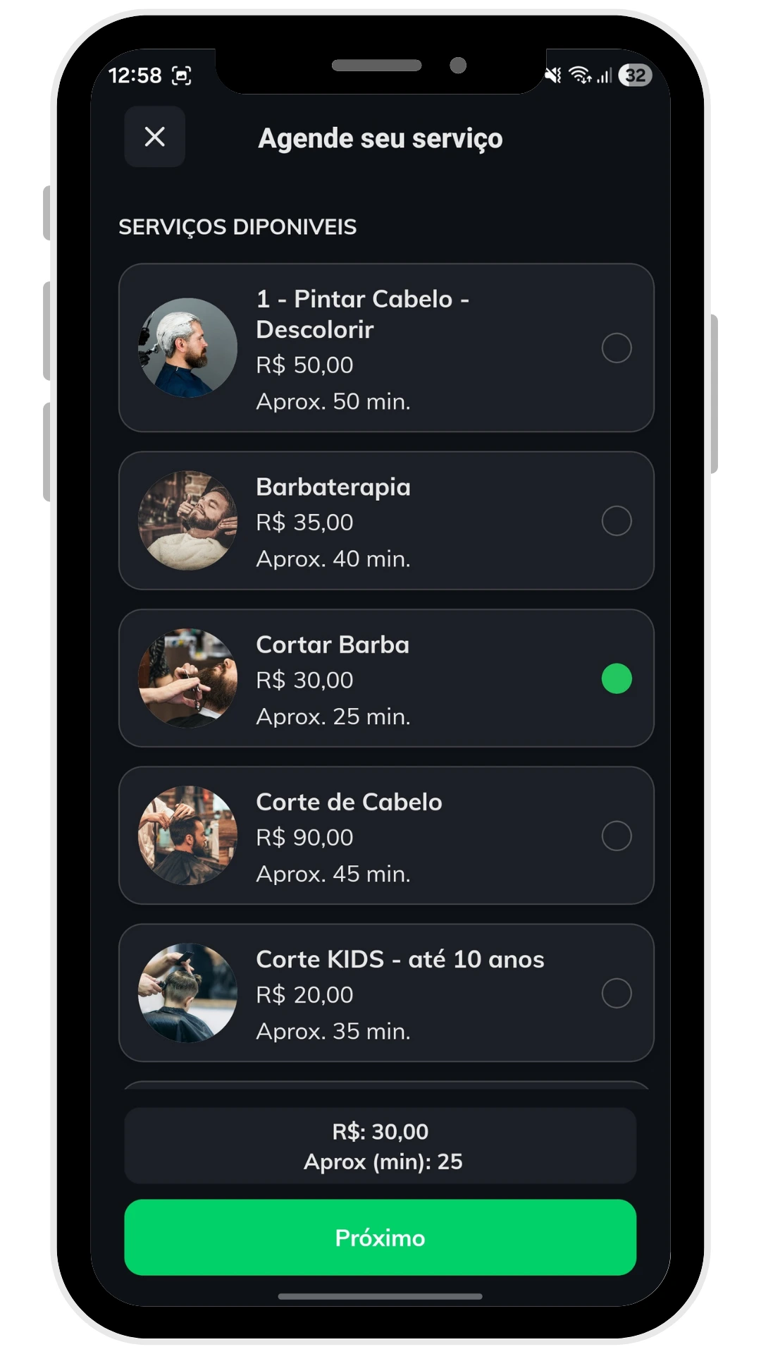 Tela do WhatsApp integrado do EiBarber